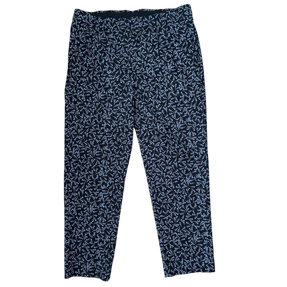 J. Jill Pull On Pant Stretchy Blue Floral Straight Leg Casual Career 12 Petite